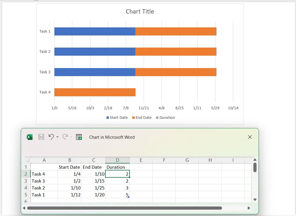 Gantt chart Word