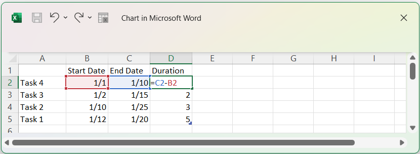 Gantt chart Word