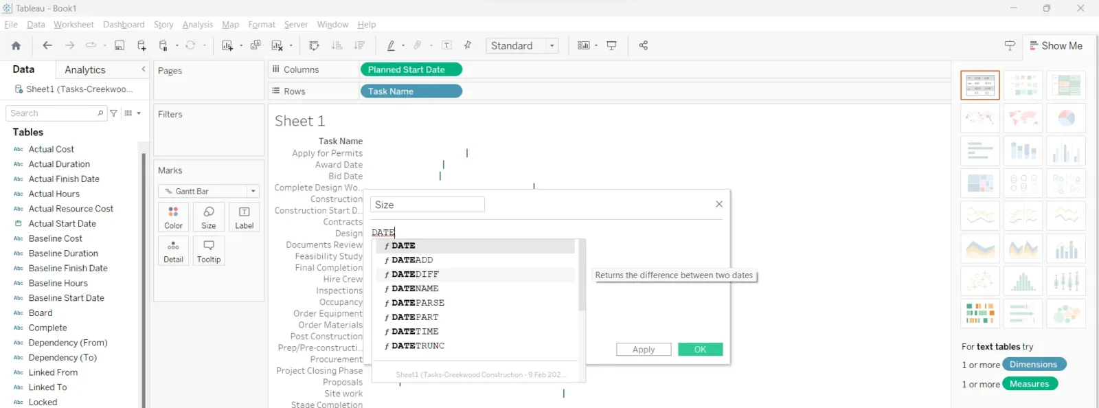 Tableau Gantt chart