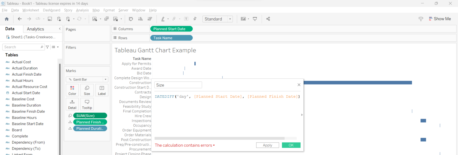 Tableau Gantt chart