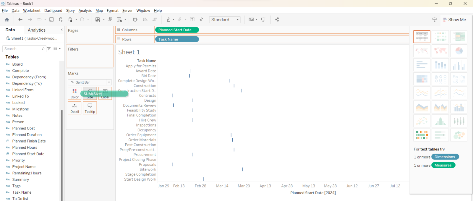 Tableau Gantt chart