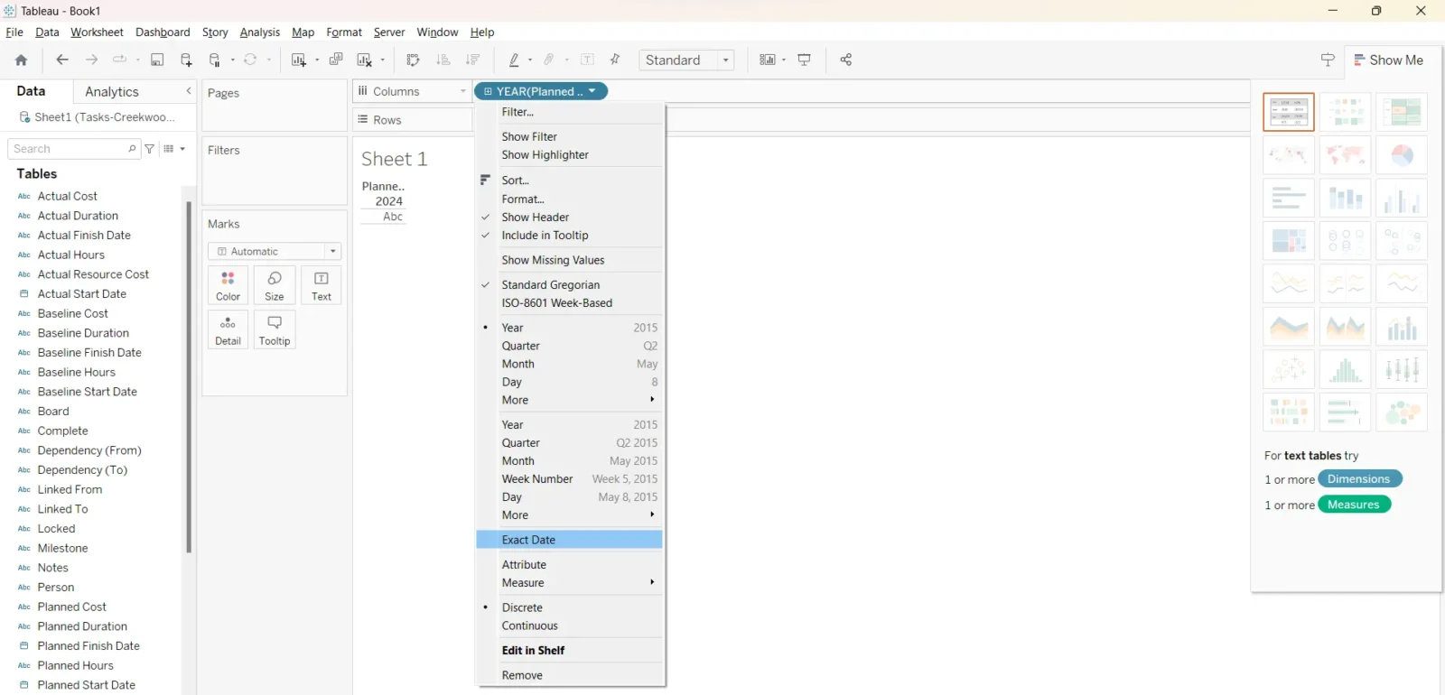 Tableau Gantt chart