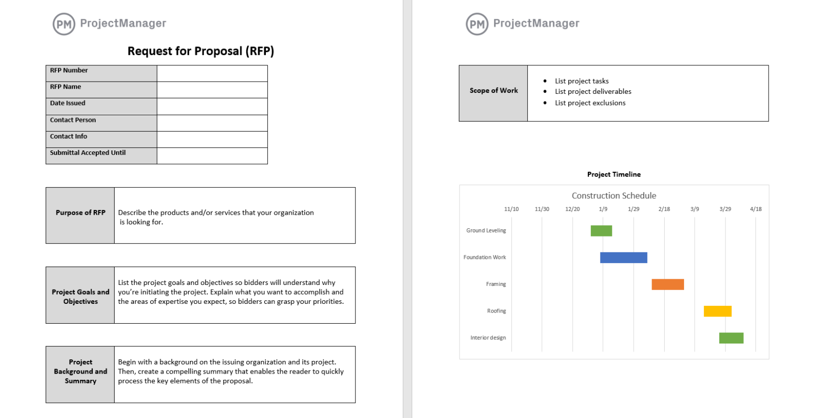 ProjectManager's request for proposal template for Word