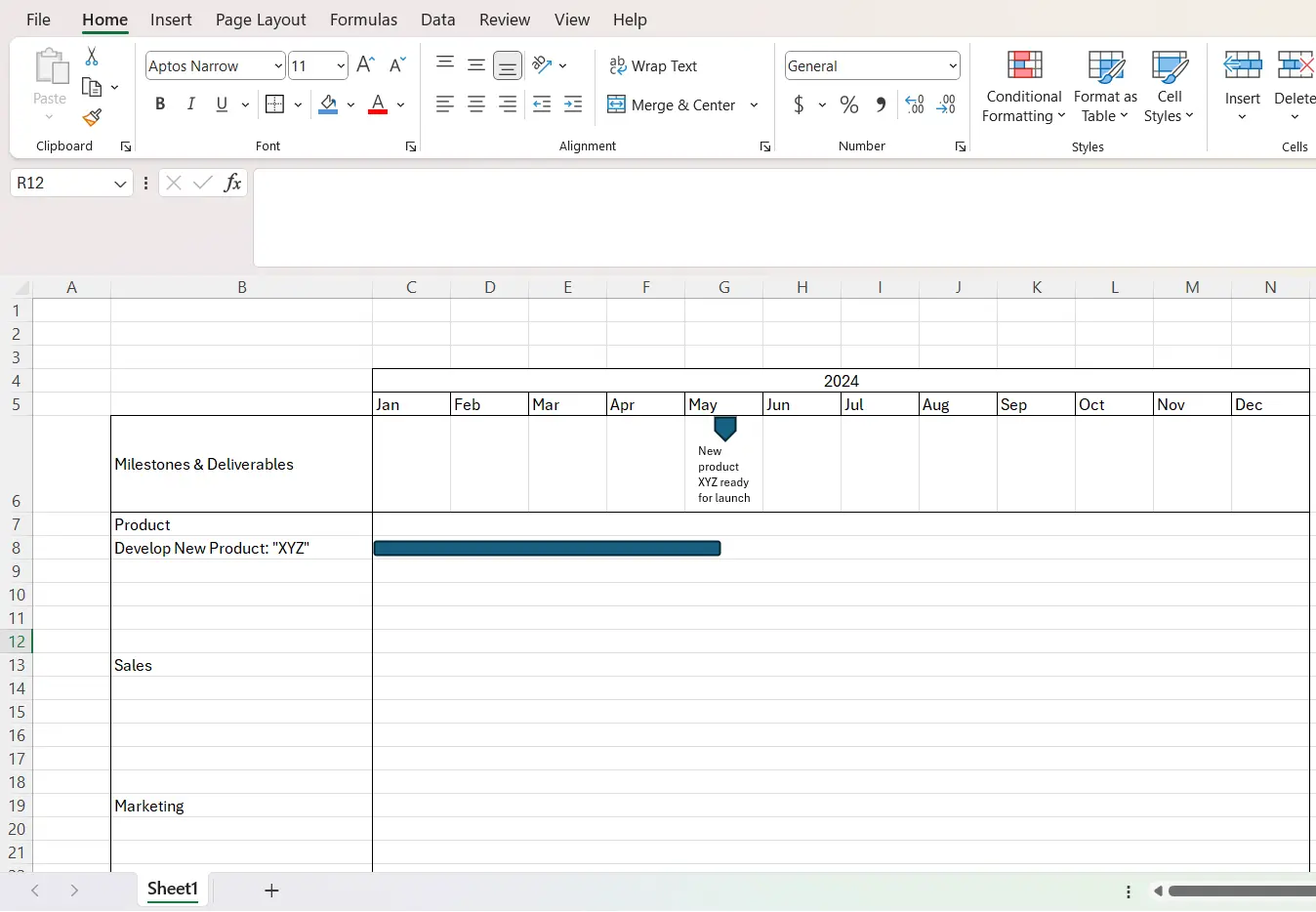Excel timeline template has been created successfully