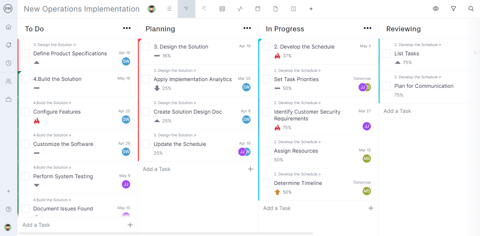 Kanban board in ProjectManager