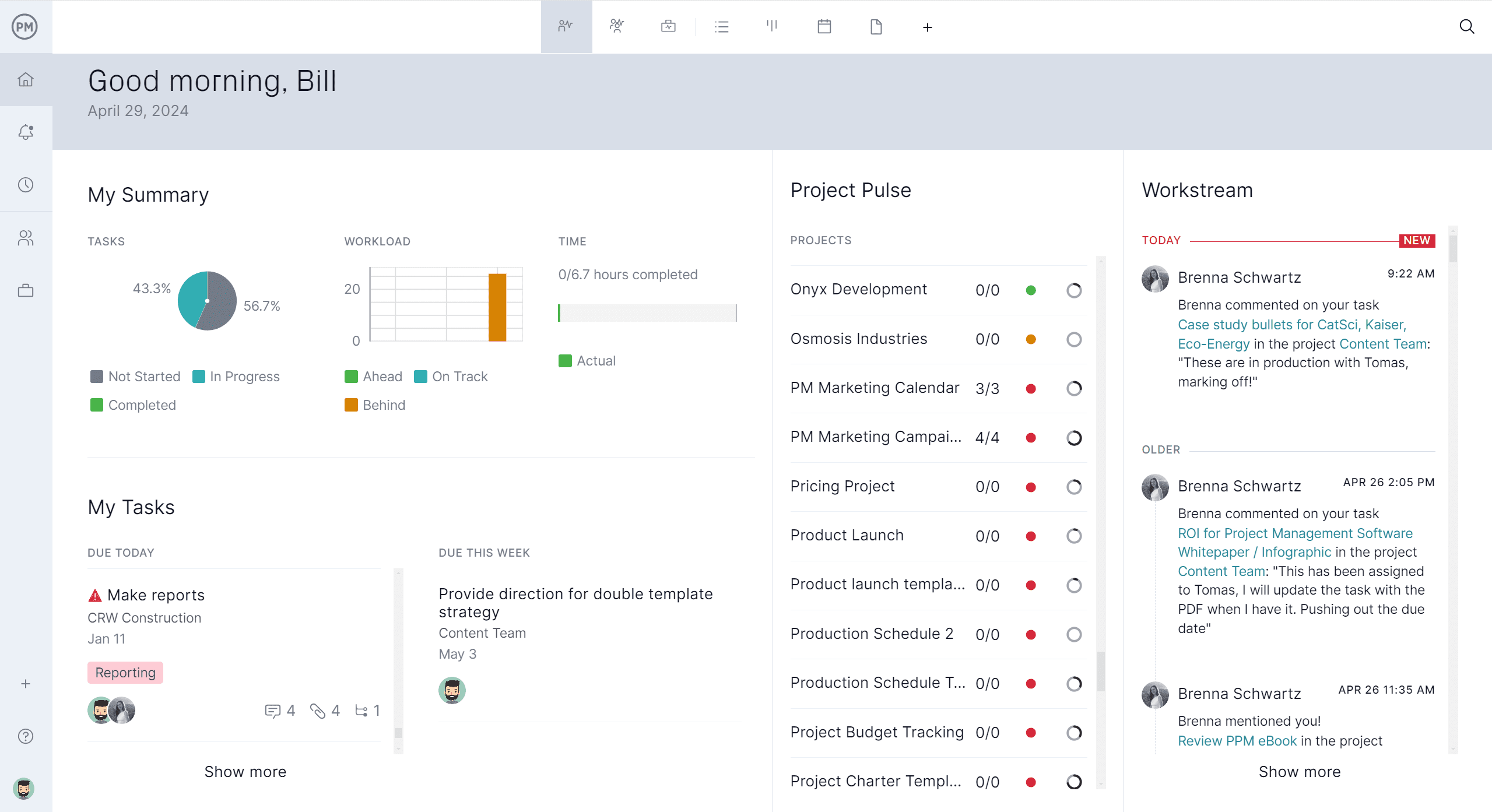 ProjectManager's dashboard