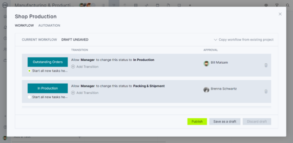 Workflow in ProjectManager