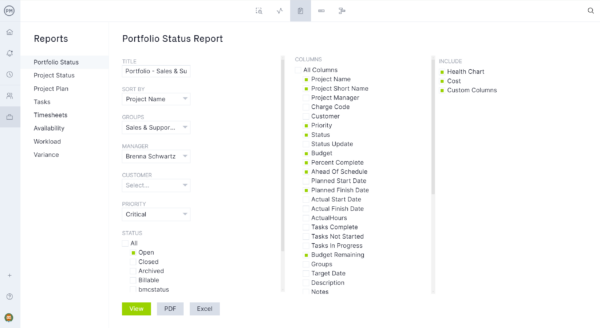 Best ways to track projects, portfolio status report filter