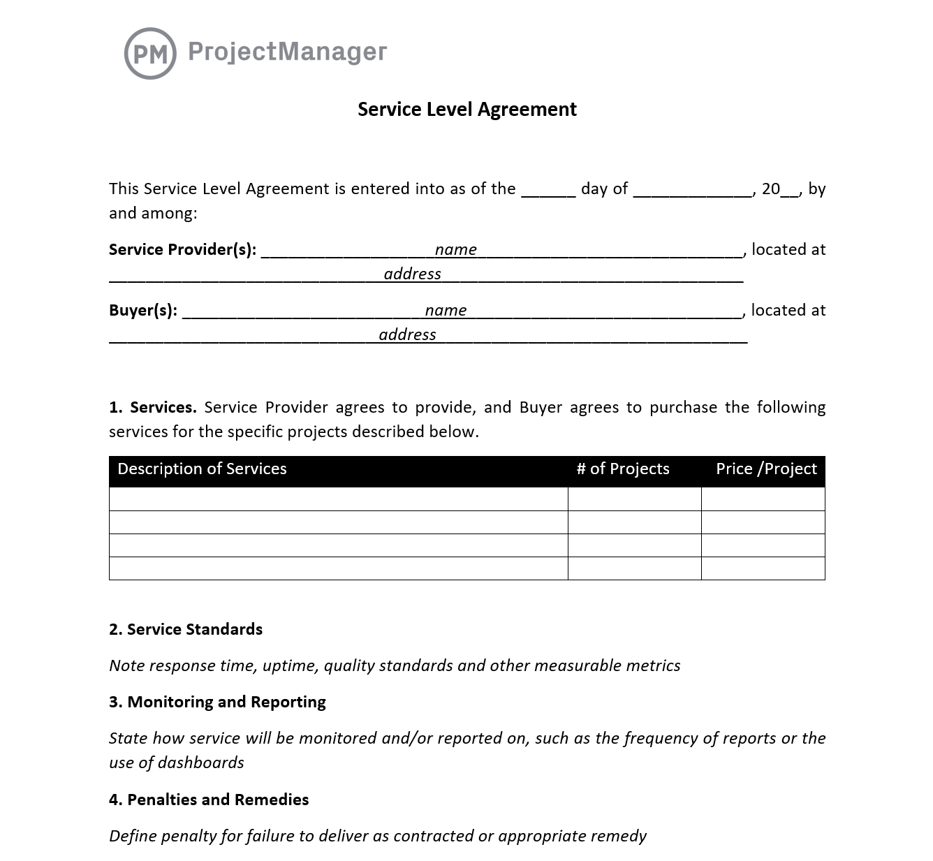 Free service level agreement template for Word