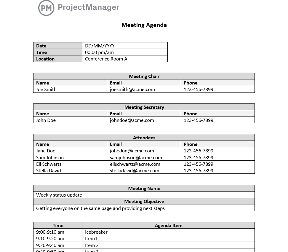 Free meeting agenda template for Word