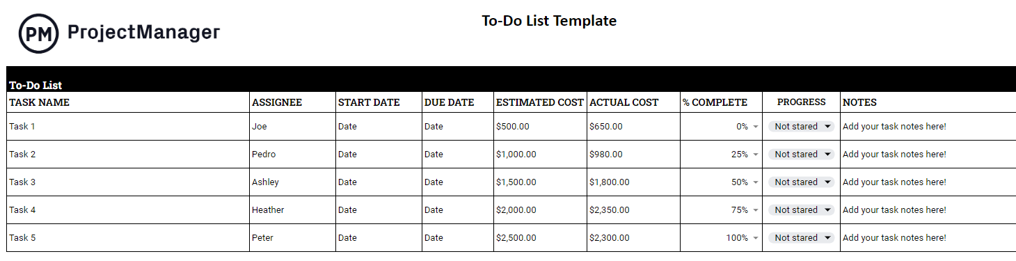 Google sheets to-do list template