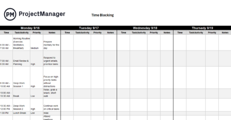 Time Blocking Template - ProjectManager