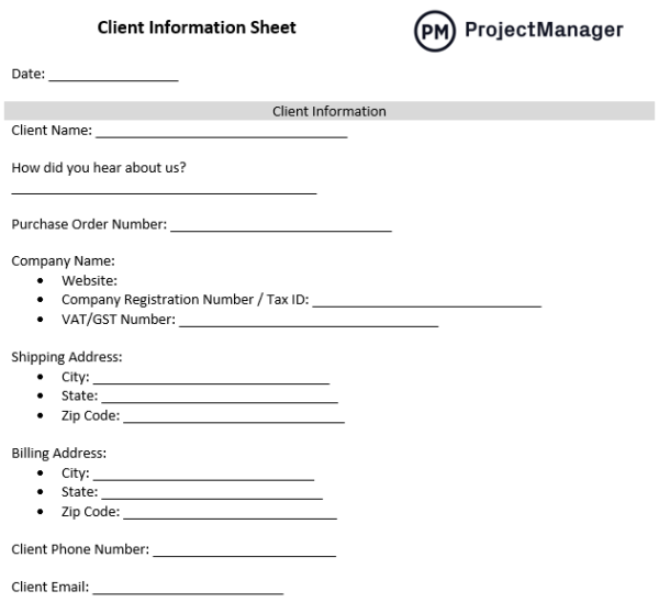 Client Information Sheet