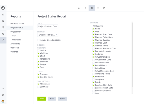 Reporting in ProjectManager