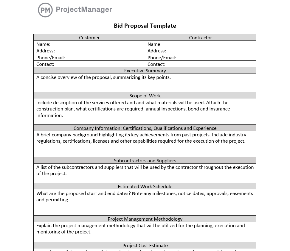Bid Proposal Template ProjectManager Bid Proposal Template ProjectManager
