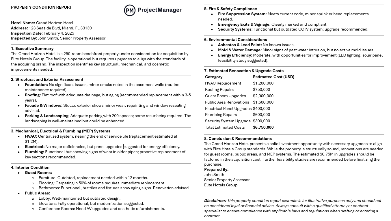 Property condition report example