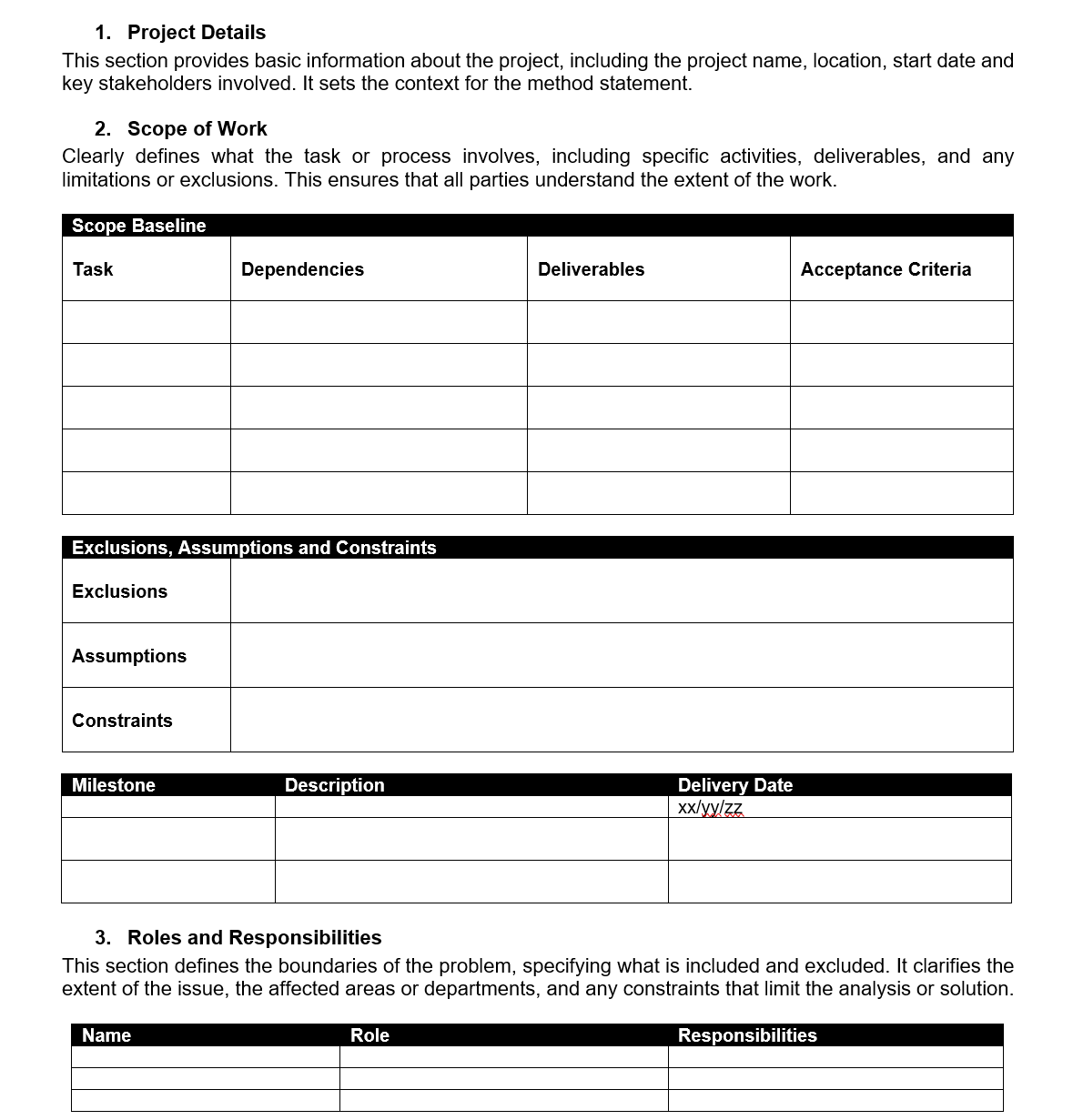 ProjectManager's method statement template