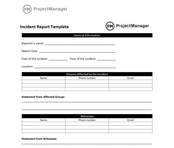 Client reporting, incident report template
