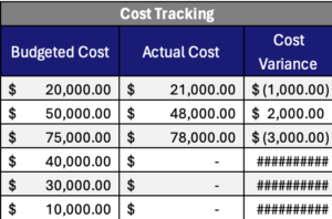 Cost tracking in project execution plan template
