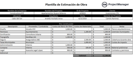 Plantilla de Estimación de Obra para Excel (Descarga Gratis