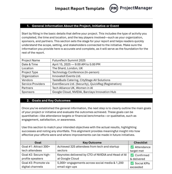 Impact report template from ProjectManager