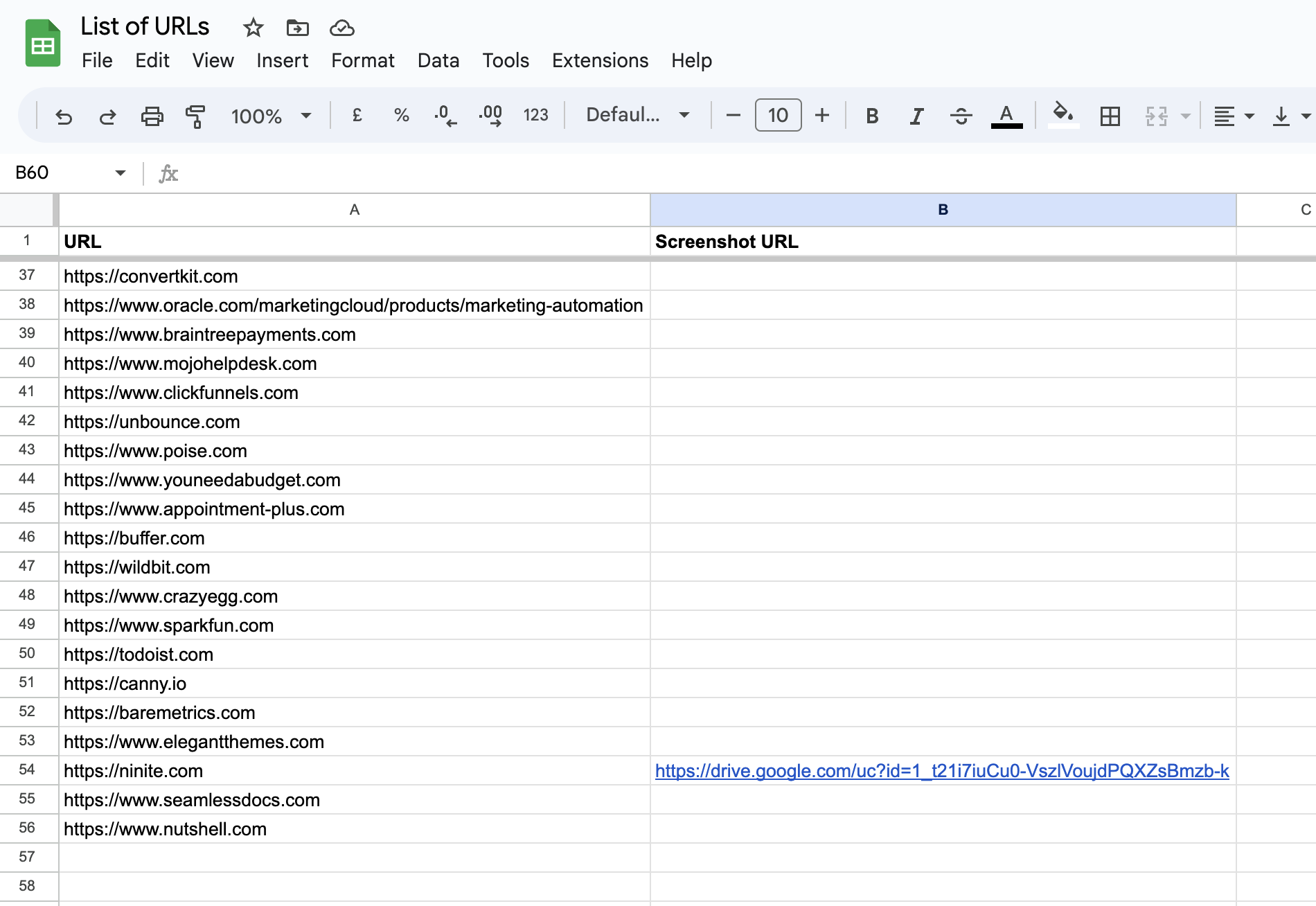 Excel alternative, google sheets screenshot