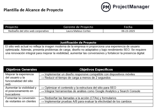 plantilla de alcance de proyecto para Word