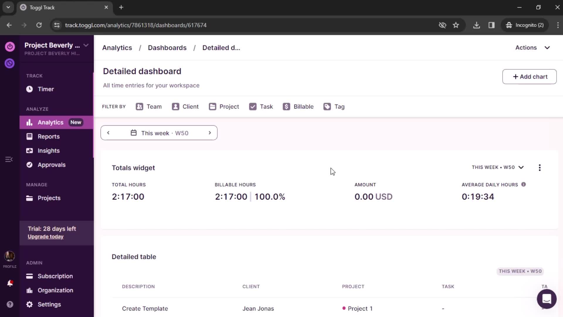 Time tracking software for consultants, Toggle Track screenshot