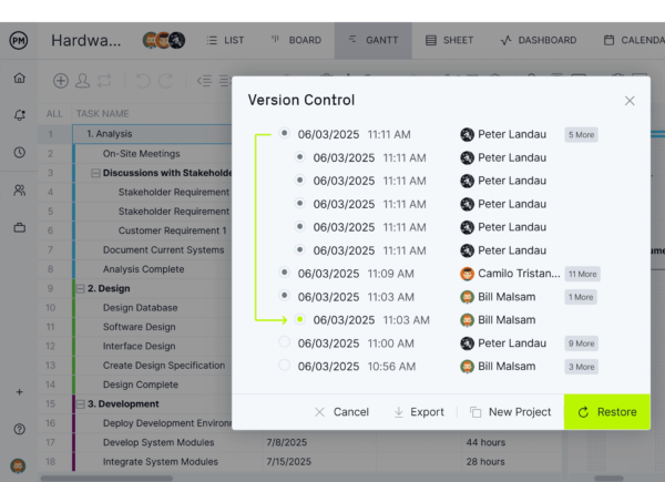 Version control in ProjectManager