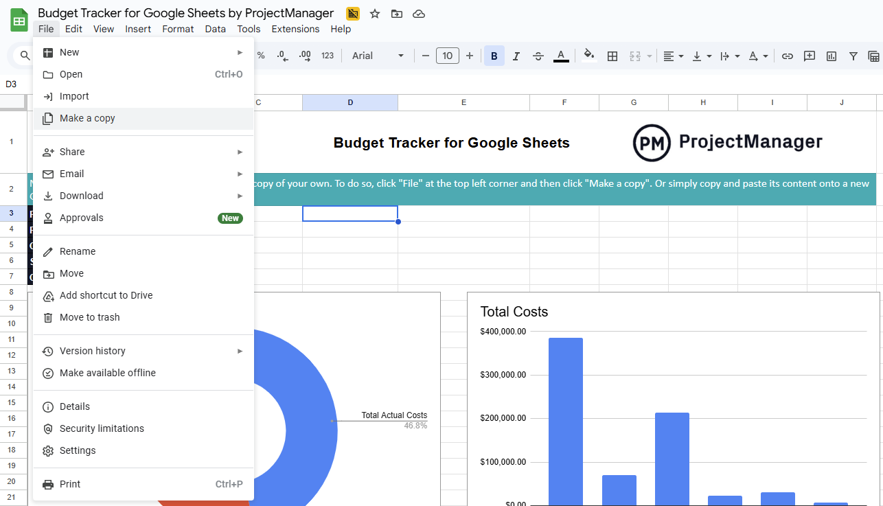 Making a copy of Budget tracker for Google Sheets