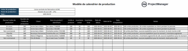 Modèle gratuit de calendrier de production
