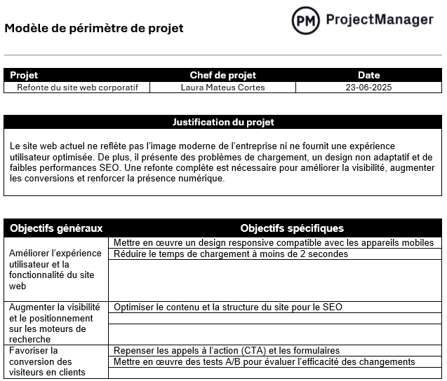 Modèle de périmètre de projet