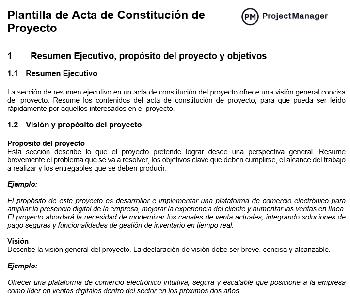 Plantilla de acta de constitución de proyecto