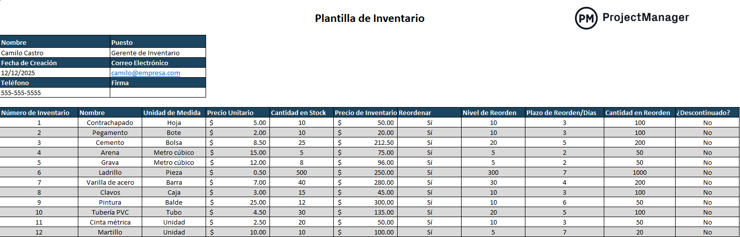 plantilla de inventario para Excel