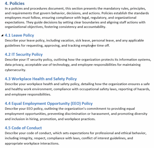 Policies and procedures template, policies