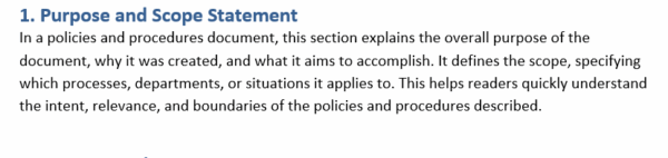 Policies and procedures template, purpose and scope statement