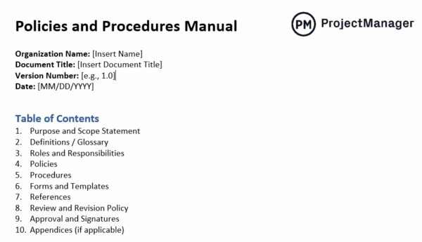 Policies and Procedures Template Screenshot