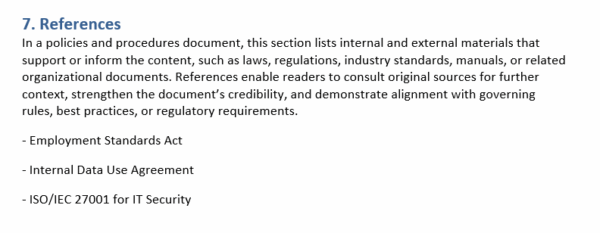 Policies and procedures template, references