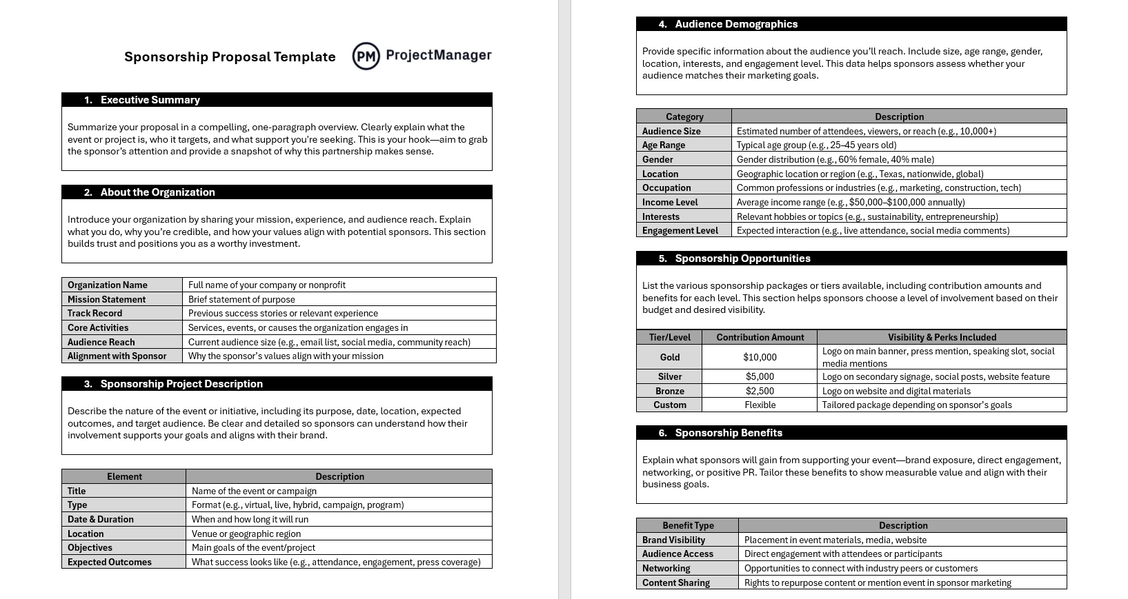 Sponsorship proposal template from ProjectManager