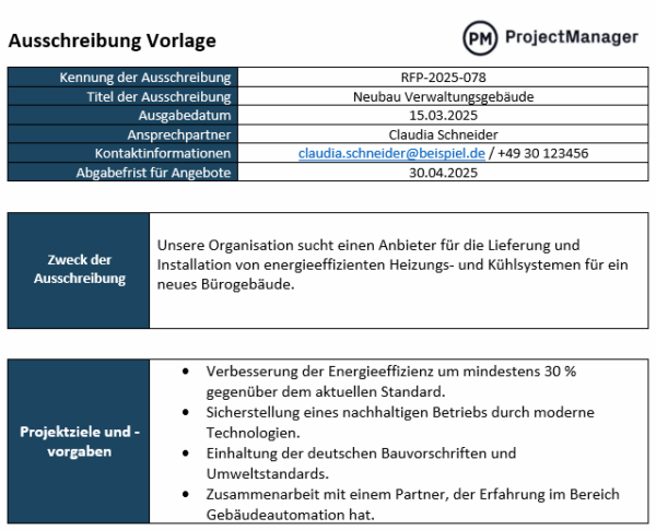 Ausschreibung Vorlage