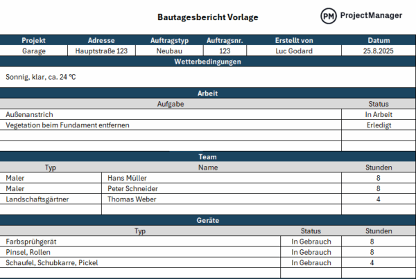 Bautagesbericht Vorlage