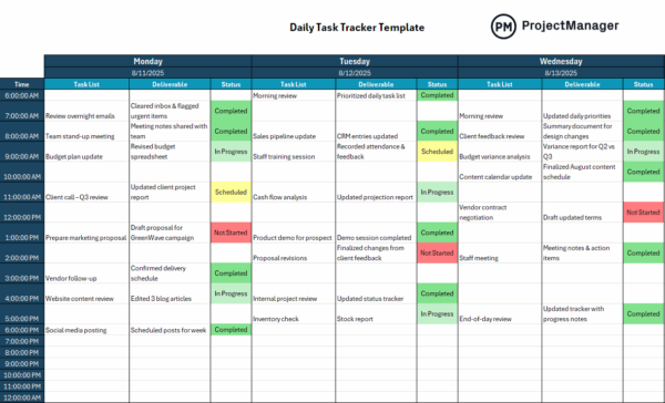 Daily task tracker template
