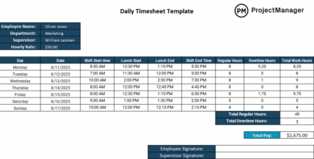 9 Free Timesheet Templates for Excel, Google Sheets & Word - ProjectManager