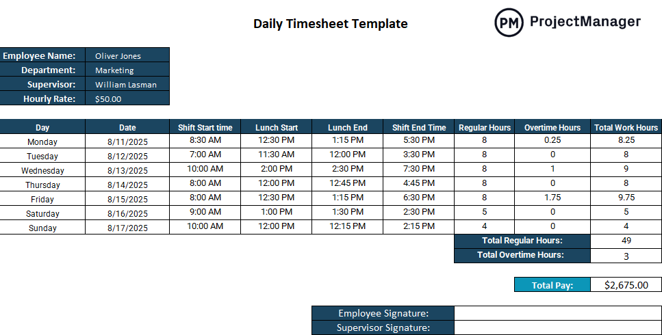 Daily Excel Timesheet Template