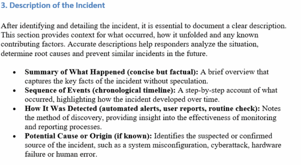 IT incident report template, description