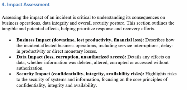 IT incident report template, impact assessment