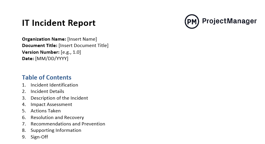 IT incident report template