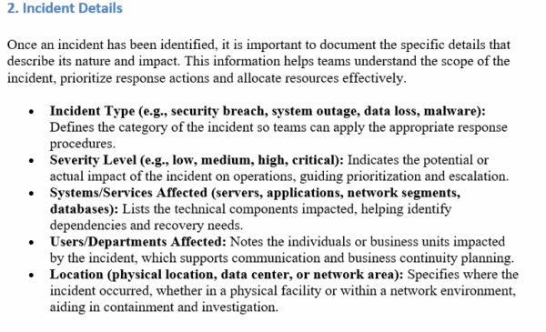 IT incident report template, details
