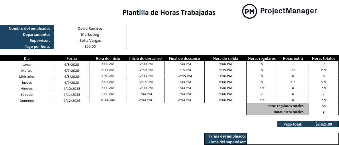 plantilla de horas trabajadas para Excel