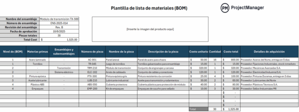 Plantilla de lista de materiales (BOM)